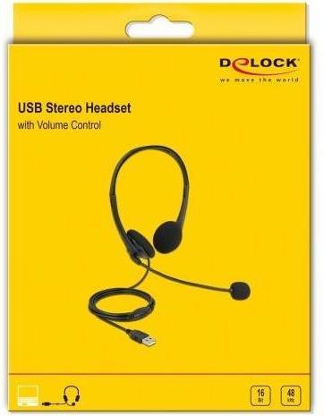 Produktbild Delock USB Stereo Headset mit Lautstärkeregler für PC und Notebook (Kabelgebunden, USB-A)