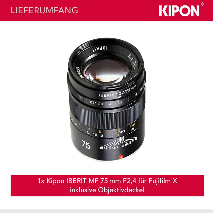 Actual product image Kipon Iberit 75/2.4 full frame Fuji X (Fujifilm X, full size)