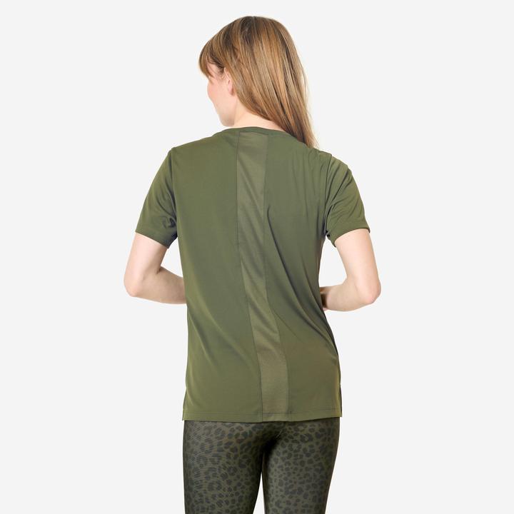 Image du produit Domyos T-shirt fitness manches courtes femme, vert kaki (XXL)