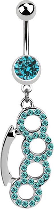 Star Piercing Banane silber mit Anhänger Schlagring aqua (Chirurgenstahl 316L, ohne Messing)