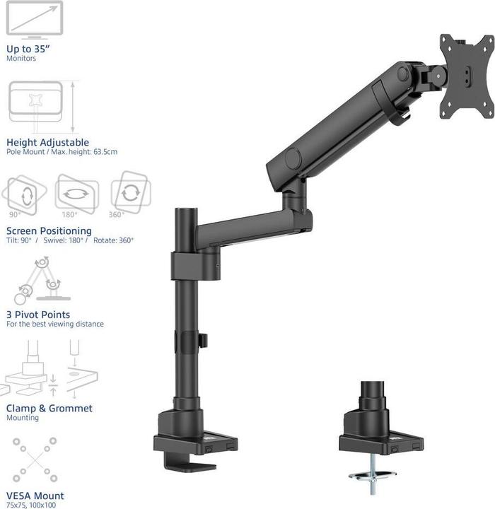 Productafbeelding Enkele monitorarm office solid pro met mechanische veer (Tabel, 40")