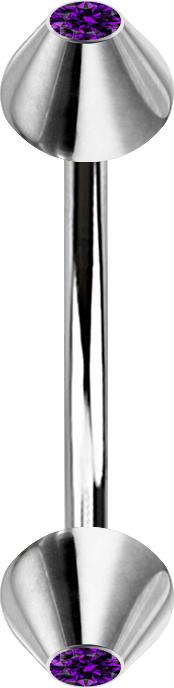 Star Piercing Micro Banane silber mit zwei Cones Kristall violett (Chirurgenstahl 316L, ohne Messing)