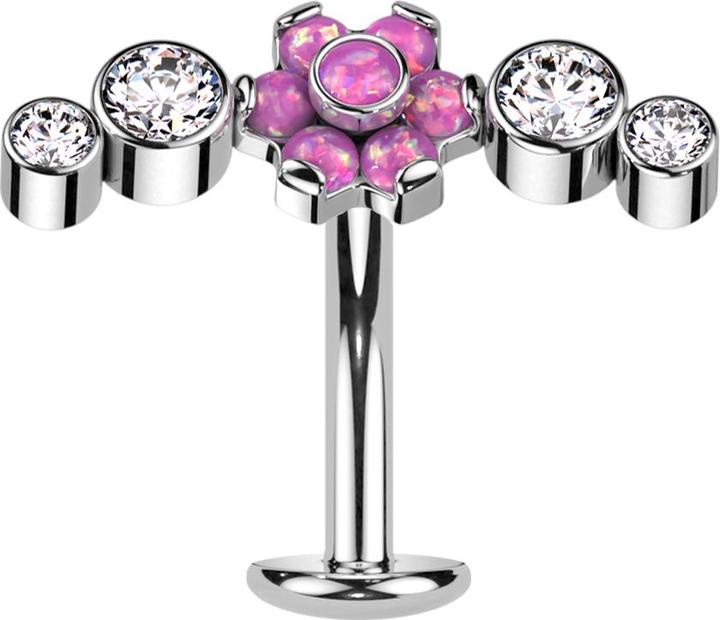 Actual product image Star Piercing Threadless Labret-Stab Banane silber Blume Opale pink gefasst vier Kristalle