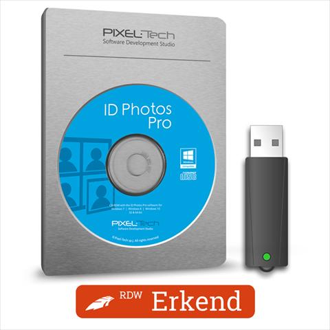 Actual product image Pixel-Tech IdPhotos Pro passport picture software on dongle