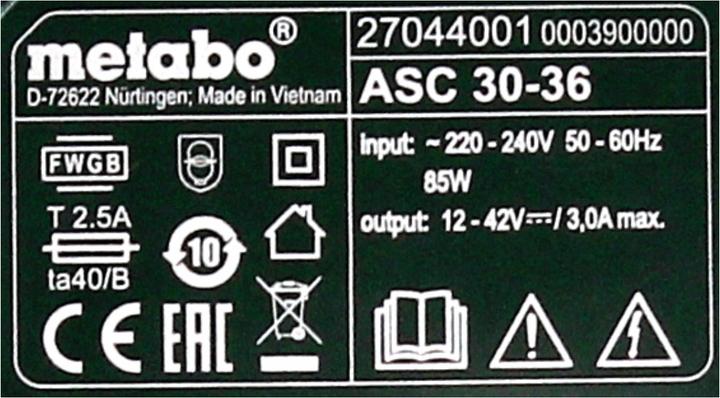 Produktbild Metabo Ladegerät ASC 30-36 V AIR COOLED 14,4-36V ( 627044000 ) (36 V)