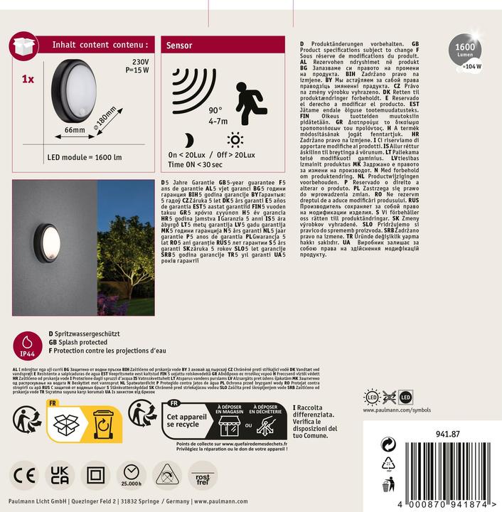 Produktbild Paulmann Wandleuchte (1500 lm, IP54)