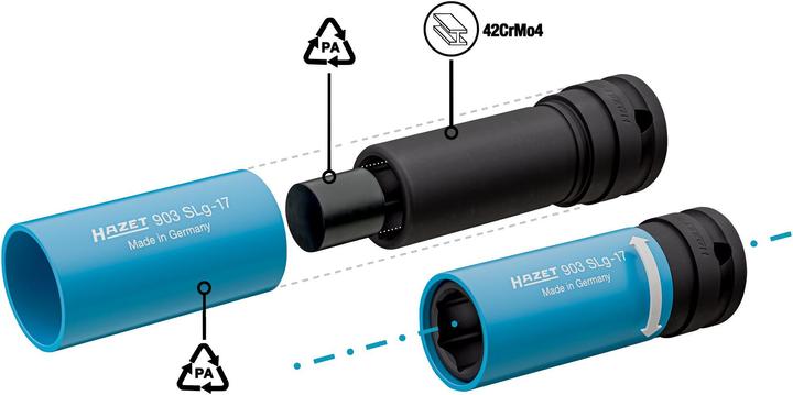 Actual product image HAZET Impact socket ∙ hexagon 903SLG-17 ∙ Square, hollow 12.5 mm (1/2 inch) ∙ Outside hexagon tract… (17 mm)