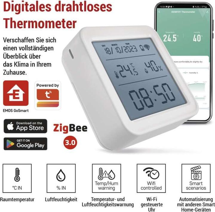 Productafbeelding Emos GoSmart Digitales drathloses Thermometer EGS0101 ZigBee