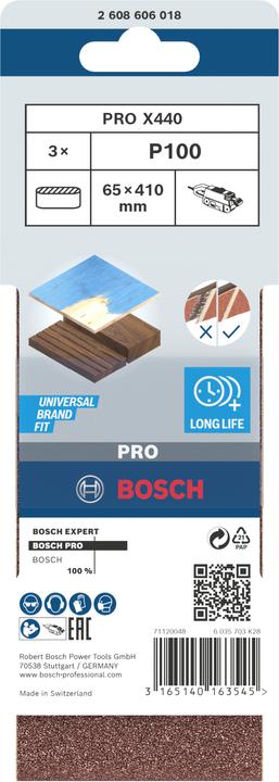 Label énergétique Bosch Professional Zubehör PRO X440 bande abrasive, 65 x 410 mm, G100 (100)