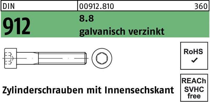 Produktbild Zylinderschraube DIN 912 m.Innensechskant M 10 x 130 8.8 galvanisch verzinkt (50 Schrauben pro Stück)