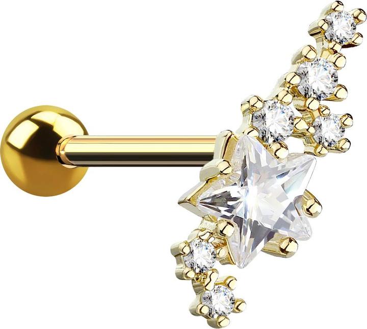 Immagine prodotto Star Piercing Micro Barbell 14k vergoldet Kristallgruppe mit Stern (Ottone, Acciaio chirurgico 316L)