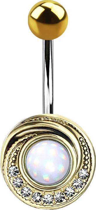 Star Piercing Banane vergoldet Wirbel mit Kristall und Epoxidstein weiss (Messing, Chirurgenstahl 316L)