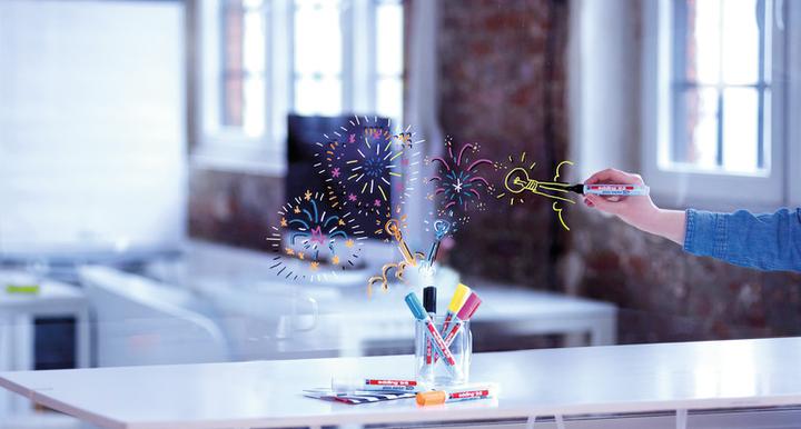 Produktbild Edding Glasboard Marker Set (Weiss, Gelb, Pink, Hellblau, 3 mm, 4 x)