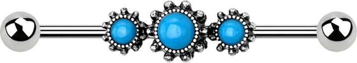 Star Piercing Barbell silber Tribal silber mit rundem Türkis Stein (Chirurgenstahl 316L, Messing)
