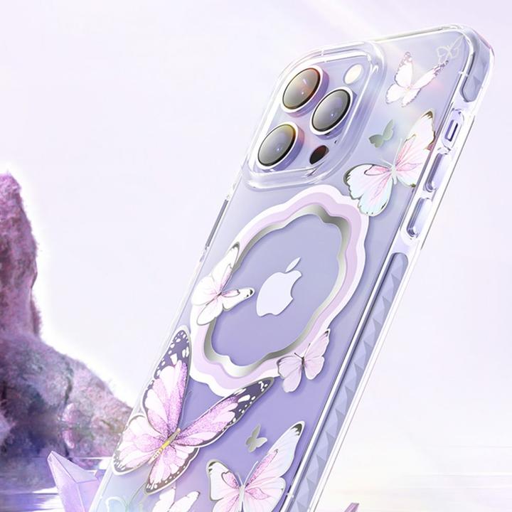 Image du produit Kingxbar Butterfly Series boîtier magnétique pour iPhone 14 Pro Max MagSafe boîtier avec papillons bleus (Apple iPhone 14 Pro Max)
