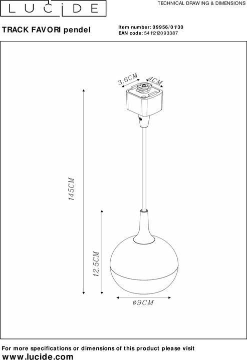 Immagine prodotto Lucide Pendente TRACK FAVORI - Sistema di binari - 1xGU10 - Nero 09956/01/30 (GU10)