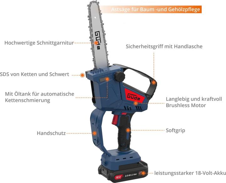 Produktbild Güde Akku Minikettensäge GMK 18-201-05 (Akku Kettensäge)