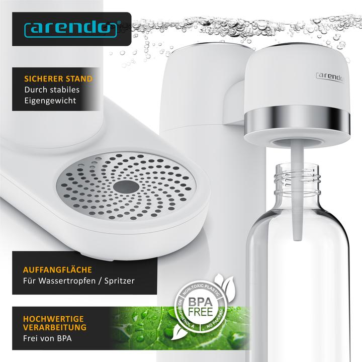 Actual product image Arendo Wassersprudler Soda Streamer + 3x 1000ml Flasche, Soda Maker mit Wasserflaschen für 60l CO2 Zylinder