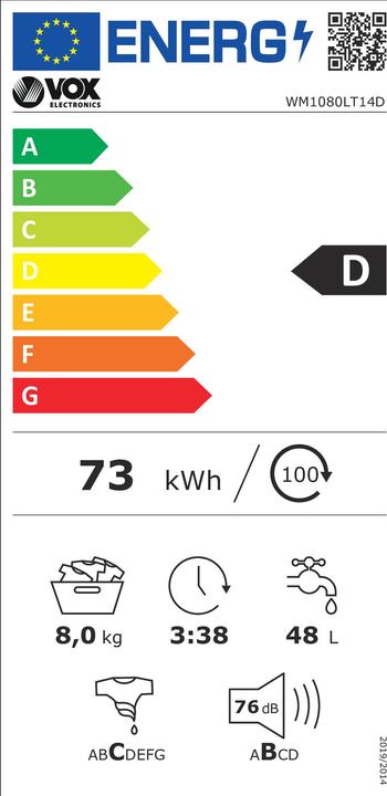 Energie-Label Vox Waschmaschine WM 1080-LT14D (8 kg, Links)