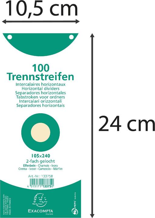 Produktbild Exacompta Trennstreifen 10.5 x 24 cm, 100 Stk. - beige
