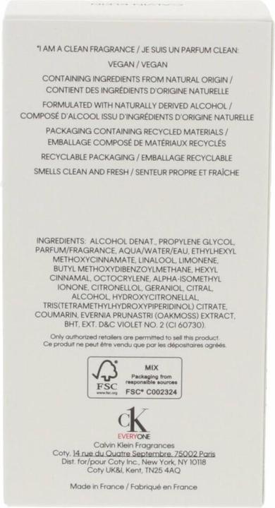 Valeurs nutritives et ingrédients Calvin Klein CK Everyone (Eau de toilette, 100 ml)