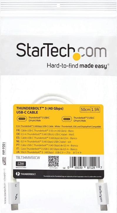 Produktbild StarTech THUNDERBOLT 3 CABLE 0.5M (0.50 m, USB 3.1)