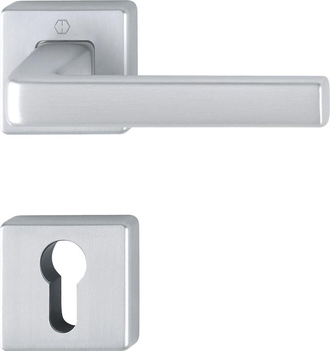 Produktbild Hoppe Drückergarnitur DUBLIN auf Rosette eckig PZ, Aluminium verchromt matt (Türgarnitur)