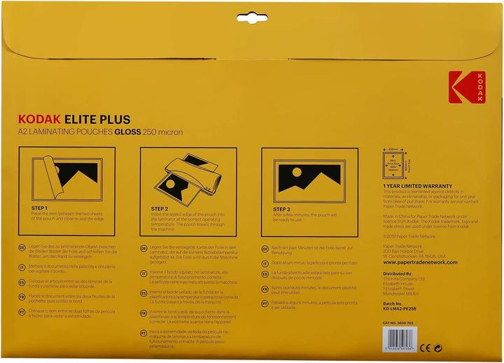 Produktbild Kodak A2 Laminierfolie 25 Stück 250 microns, glänzend (A2, 25 Stück, 250 µm)