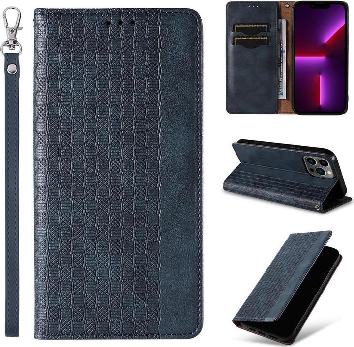 Produktbild Hurtel Magnetband-Hülle für iPhone 14 Pro Max Flip Wallet Mini Lanyard Stand Blau (Apple iPhone 14 Pro Max)