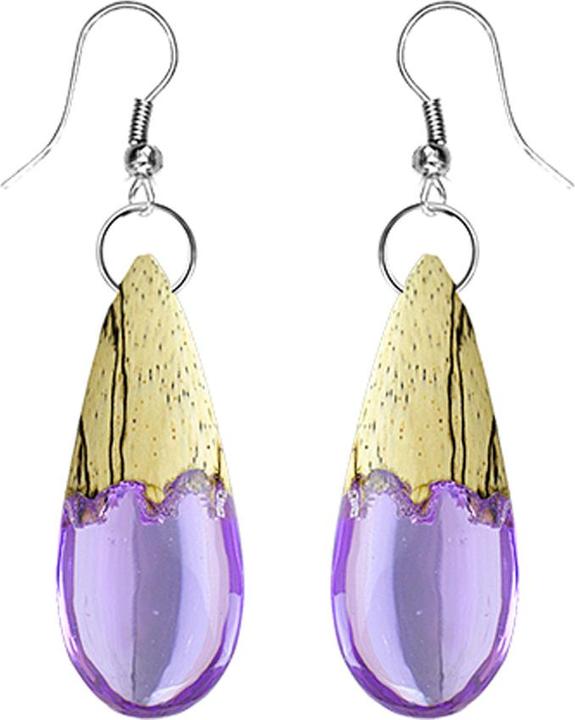 Star Piercing Ohrring Tropfen Epoxy violett aus Tamarind Holz