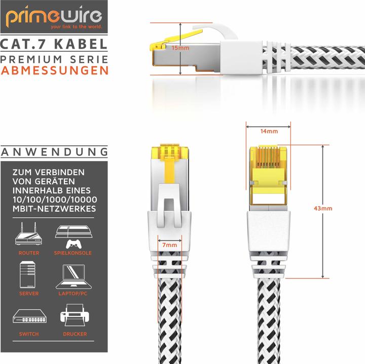 Produktbild Primewire CAT.7 Netzwerkkabel Baumwollmantel, Gigabit Ethernet CAT 7 LAN Kabel, 10000 Mbit/s Patchkabel (S/FTP, CAT7, 25 m)