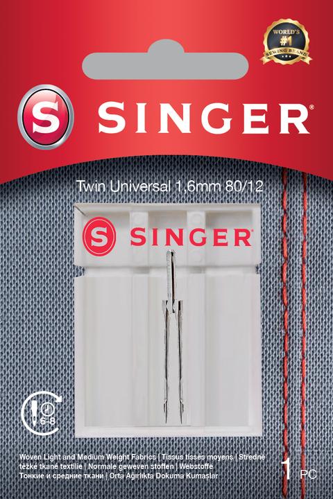 Singer TWIN sewing machine needle, 1.6mm, 80/12