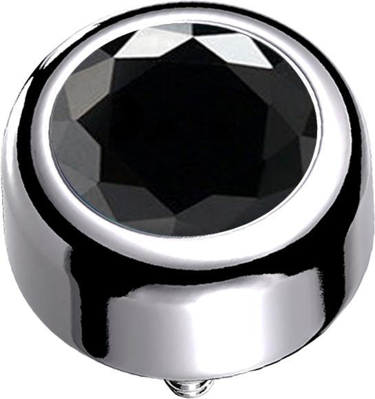 Star Piercing Dermal Anchor Zylinder silber mit Kristall schwarz (ohne Messing, Titan G23)
