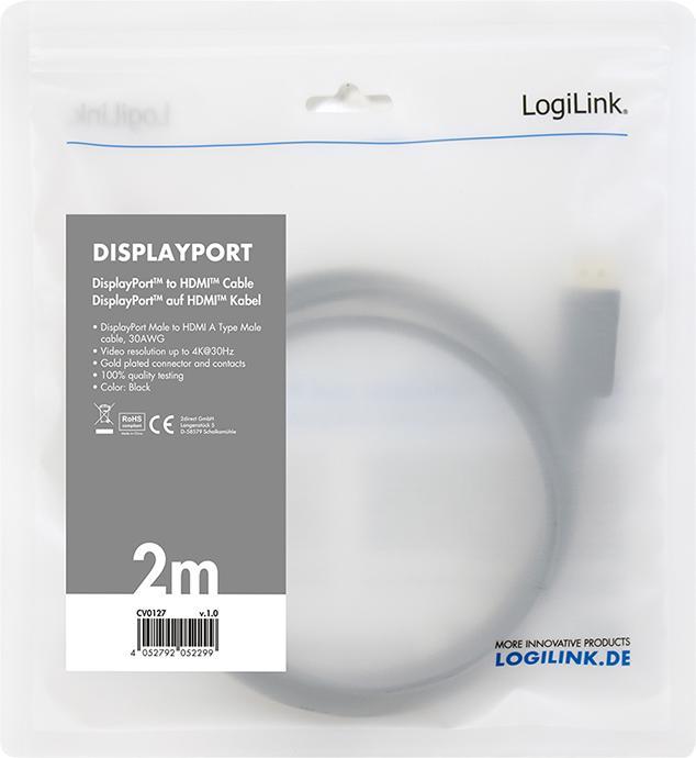 Immagine prodotto LogiLink DisplayPort — HDMI (Typ A) (2 m, DisplayPort)