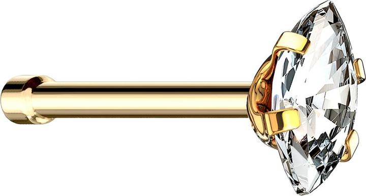 Star Piercing Nasenstecker gerade vergoldet Oval Kristall silber gefasst (ohne Messing, Chirurgenstahl 316L)
