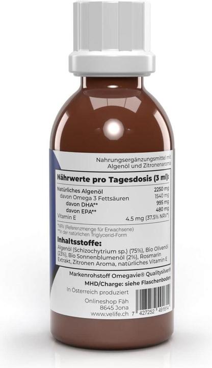 Immagine prodotto VeLife Olio di alghe Omega 3 vegan 100 ml (1 Pezzo/i, Olio, 175 g)