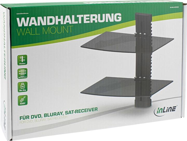 Image du produit InLine Kit de fixation (montage mural, 2 étagères/supports en verre) pour Blu-ray / DVD / Sa (Support mural)