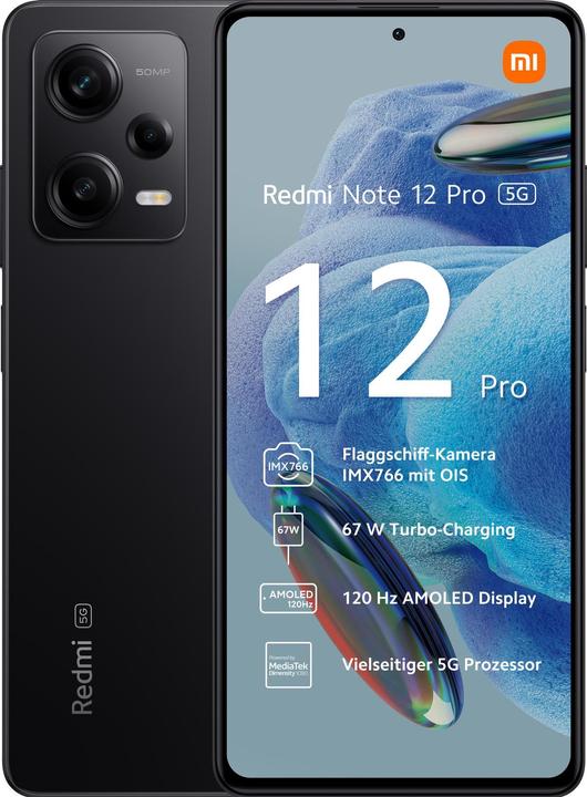 Produktbild Xiaomi Redmi Note 12 Pro 5G (128 GB, Midnight Black, 6.67", Dual SIM, 50 Mpx, 5G)