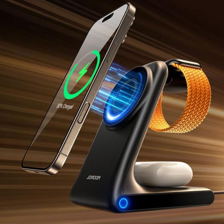 Actual product image Joyroom JR-W15 Wireless Charger 3 in 1 Charging Station with MagSafe - Black (15 W)