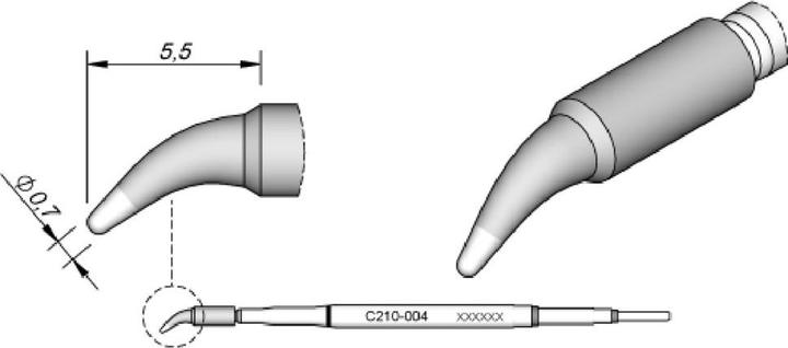Produktbild JBC Lötspitze Serie C210, Rundform, C210004/Ø 0,7 mm, gebogen (Lötspitze)