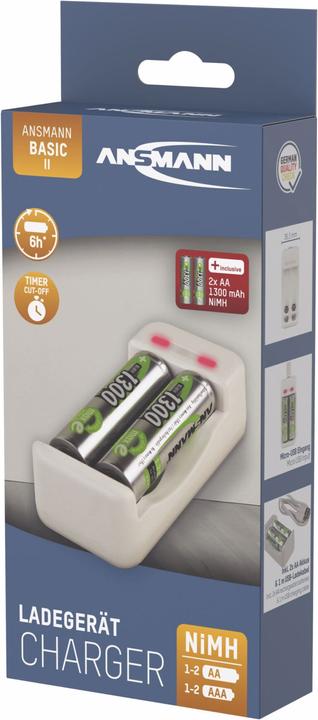 Image du produit Ansmann Chargeur Basic II avec 2 piles rechargeables AA 1300mAh (1 pcs, AA, 1300 mAh, Batterie)