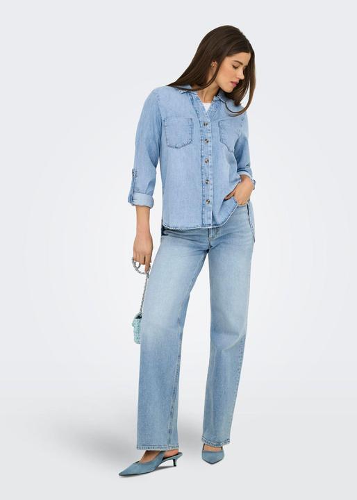 Immagine prodotto Only Normal geschnitten Hemdkragen Umgeschlagene Ärmelbündchen Jeanshemd Jeanshemd (S)