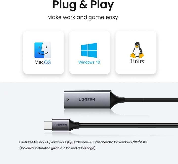 Produktbild Ugreen Gigabit Ethernet Adapter (USB-C 3.1 Gen 1, RJ45 (1x))