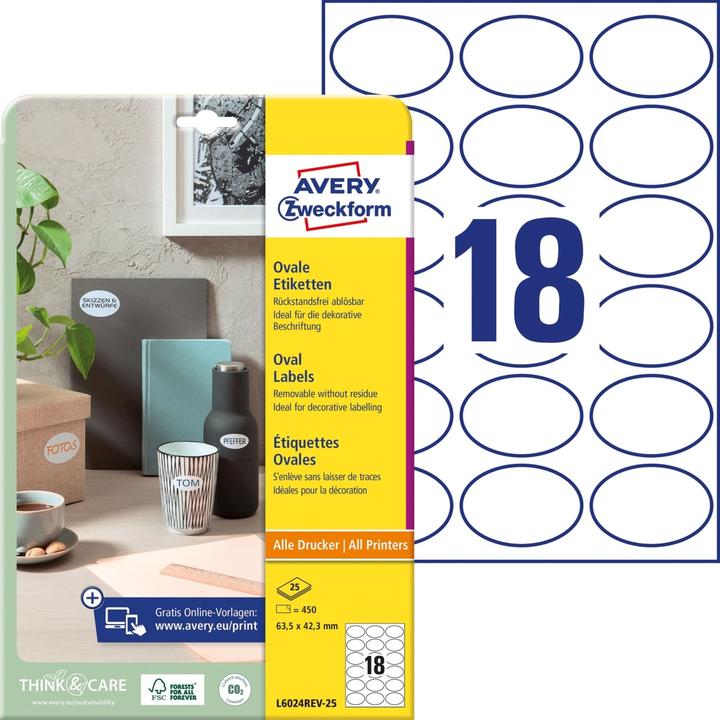Produktbild Avery Ovale Etiketten, ablösbar