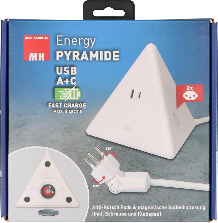 Actual product image Max Hauri Pyramid Soft-Touch surface (4 x, USB-A, USB-C, Type 12, 2.50 m)