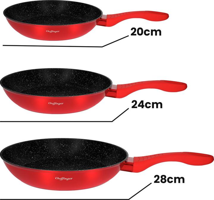 Produktbild Cheffinger 3er-Set Bratpfannen mit Marmor-Effekt-Beschichtung und Antihaftbeschichtung (28 cm, Bratpfanne, Aluminium)