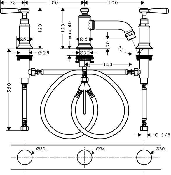 Produktbild hansgrohe 3-L Waschtischarmatur 30 AXOR MONTREUX DN 15 m Hebelgr m ZAG 1 1/4" chr