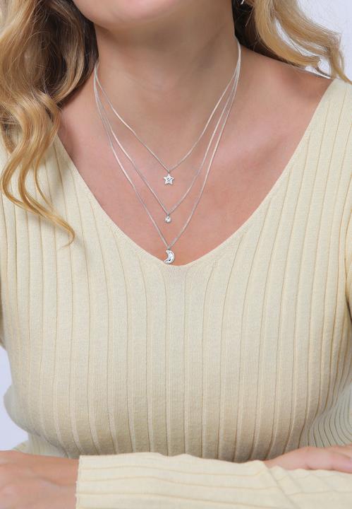 Immagine prodotto Elli Collana Strato Luna Stella Cristalli Argento 925 (Argento 925, Cristallo di vetro, 40 - 45 cm)