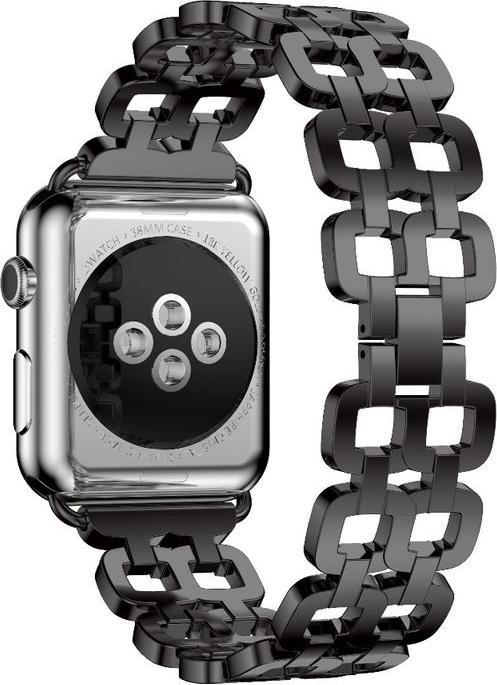 Produktbild Hermex Apple Watch 44mm / 42mm Luxus Edelstahl Ring Armband Metall SCHWARZ (42 mm, 44 mm, Edelstahl)