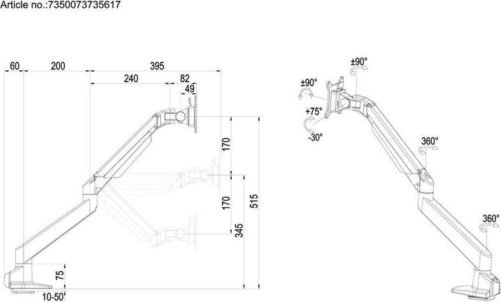 Immagine prodotto Multibrackets Braccio di sollevamento a gas HD (Tavolo, 32")